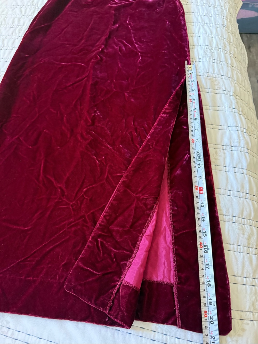 Vintage Alex Colman Burgundy Velvet Maxi Skirt Side Slit Whimsy Goth Y2K Size XS - Picture 8 of 9